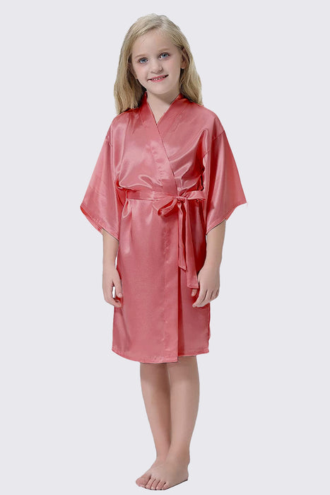 Kid Satin Plain Robe Floral Girl Kimono Kid's Robe