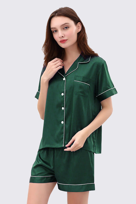 Sage green Women Short Satin Solid Pajama Set With Shorts