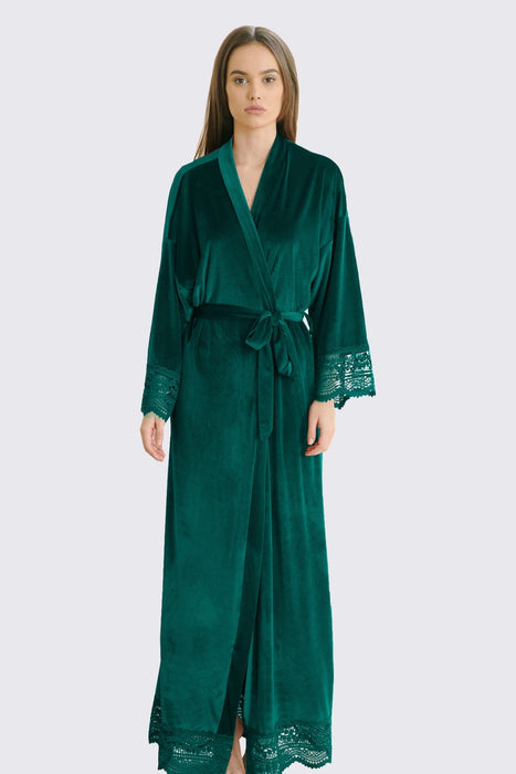 Velvet Lace Long Robe White Bathrobe For Women