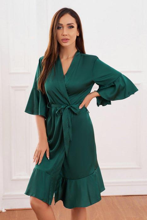 Ruffle Silk Robe Satin Solid Bridesmaid Robe