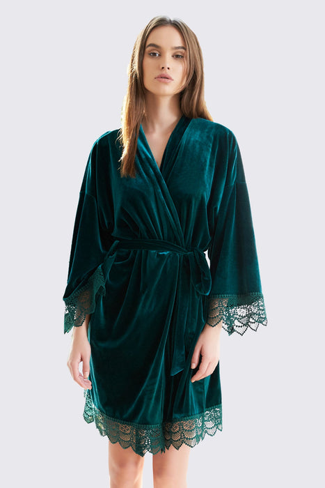 Velvet Short Lace Robe Black Robe For Women