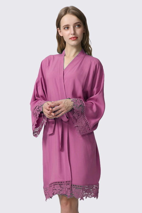 Rayon Cotton Floral Lace Robe For Women Bridal Robe