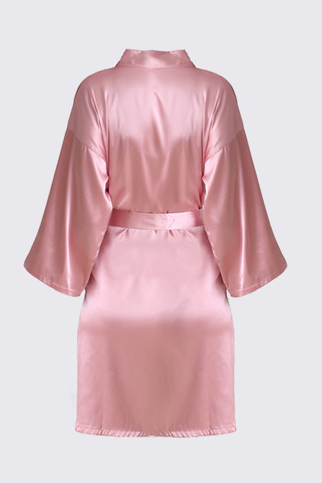 Coral Bridesmaid Satin Robe Short Length For Women