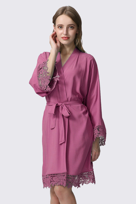 Rayon Cotton Floral Lace Robe For Women Bridal Robe