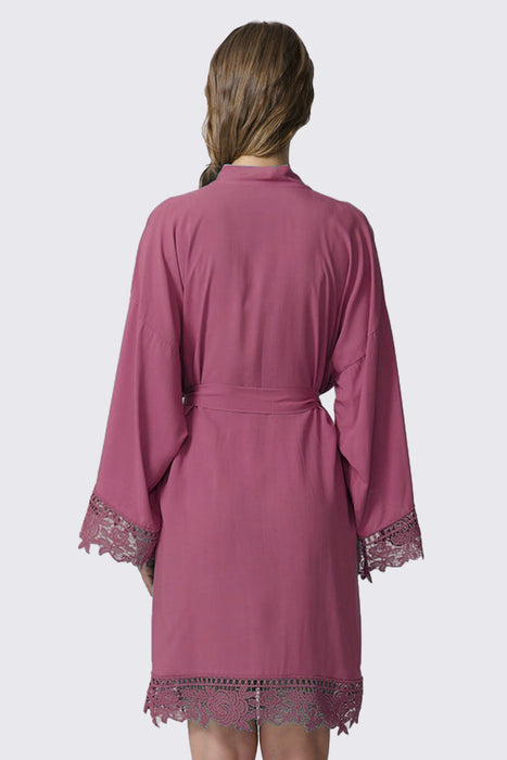 Mauve Rayon Cotton Floral Lace Robe For Women Bridal Robe