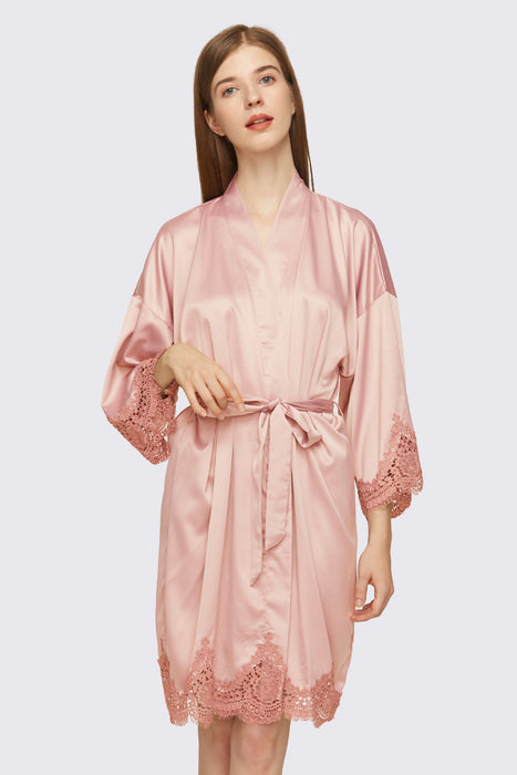 Short Satin Lace Robe Bridesmaid Robe Women Sleepwear