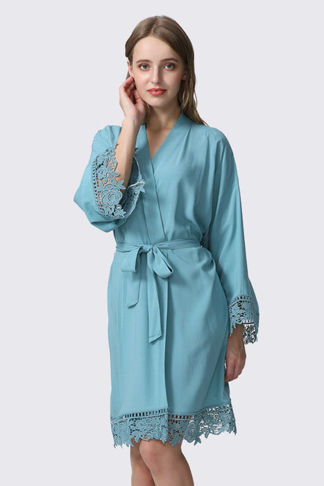 Rayon Cotton Floral Lace Robe For Women Bridal Robe