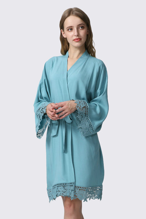 Rayon Cotton Floral Lace Robe For Women Bridal Robe