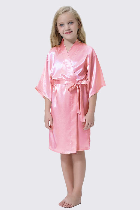 Kid Satin Plain Robe Floral Girl Kimono Kid's Robe