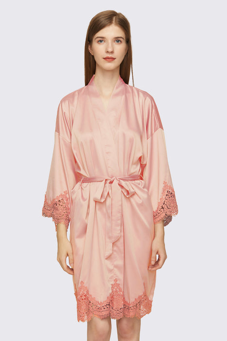 Short Satin Lace Robe Bridesmaid Robe Women Sleepwear