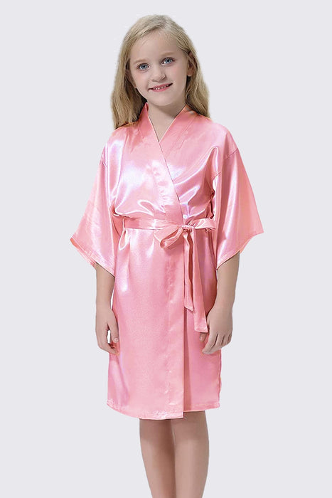 Green Kid Satin Plain Robe Kimono Kid's Robe