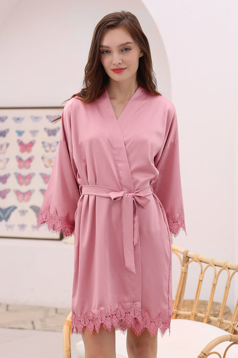 Bridesmaid Satin Lala Lace Robe Knee Length