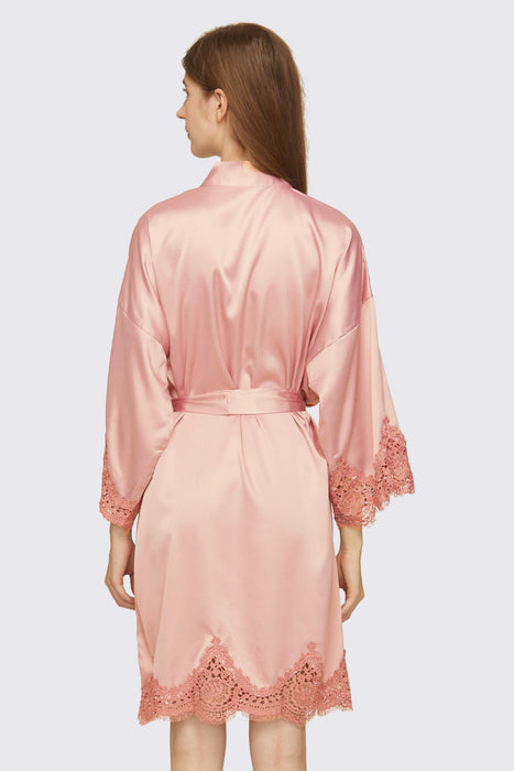 Light pink Short Satin Lace Robe Bridesmaid Robe Women Sleepwear