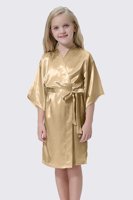 Champagne Kid Satin Plain Robe Kimono Kid's Robe