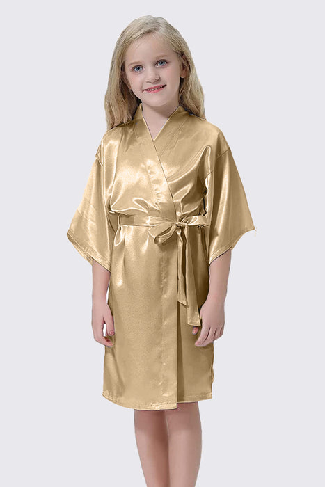 Kid Satin Plain Robe Floral Girl Kimono Kid's Robe