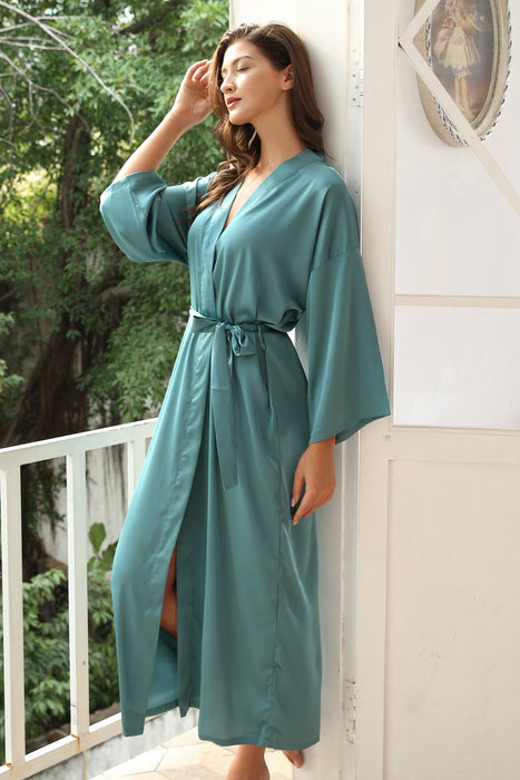 Long Black Satin Robe Full Length For Wedding