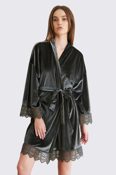 Velvet Short Lace Robe Black Robe For Women