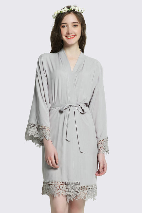 Rayon Cotton Floral Lace Robe For Women Bridal Robe