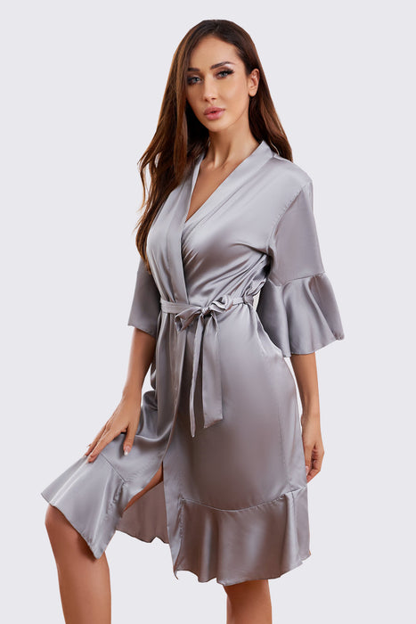 Ruffle Silk Robe Satin Solid Bridesmaid Robe