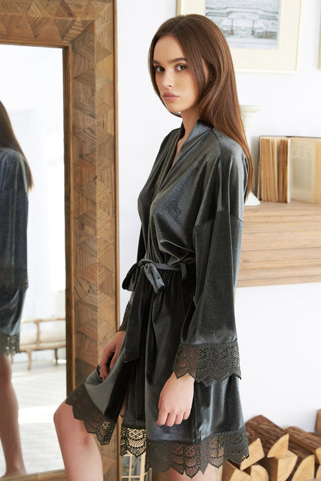 Velvet Short Lace Robe Black Robe For Women