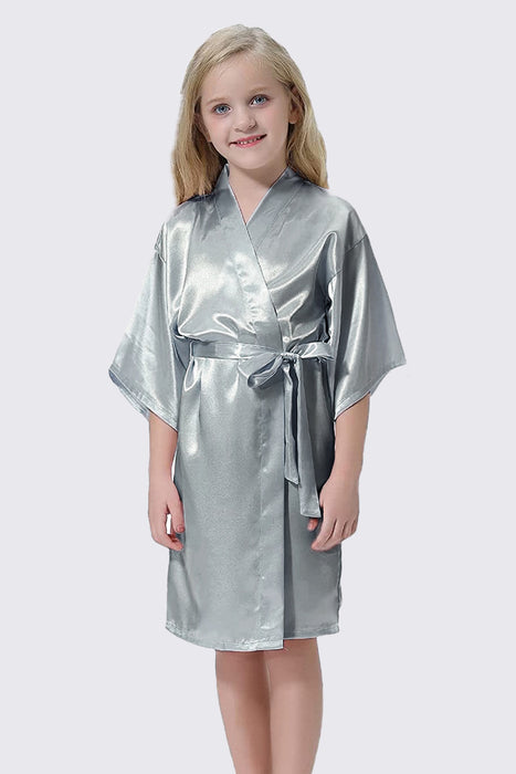 Kid Satin Plain Robe Floral Girl Kimono Kid's Robe