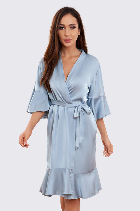 Ruffle Silk Robe Satin Solid Bridesmaid Robe