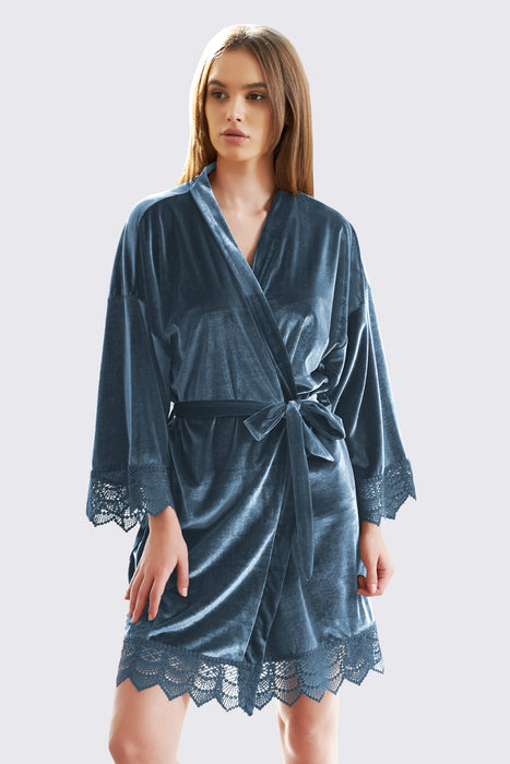 Velvet Short Lace Robe Olive Green Robe For Women