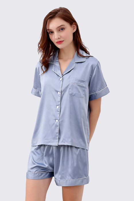 Women Short Satin Solid Pajama Set With Shorts