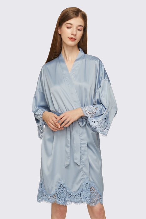 Short Satin Lace Robe Bridesmaid Robe Women Sleepwear