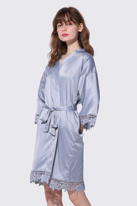 Bridesmaid Floral Lace Robe Bathrobe For Women Plain Color