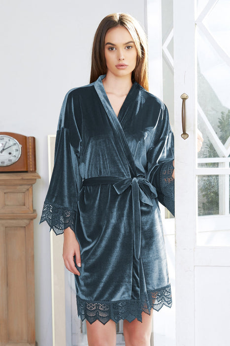 Velvet Short Lace Robe Black Robe For Women