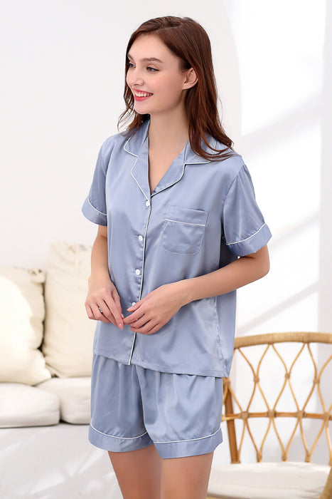 Women Short Satin Solid Pajama Set With Shorts