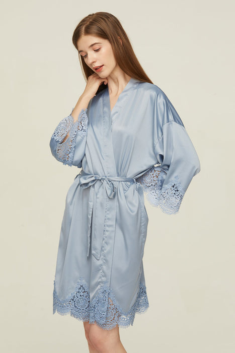 Mauve Short Satin Lace Robe Bridesmaid Robe Women Sleepwear