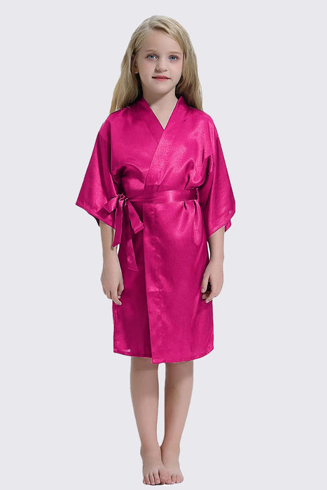 Kid Satin Plain Robe Floral Girl Kimono Kid's Robe