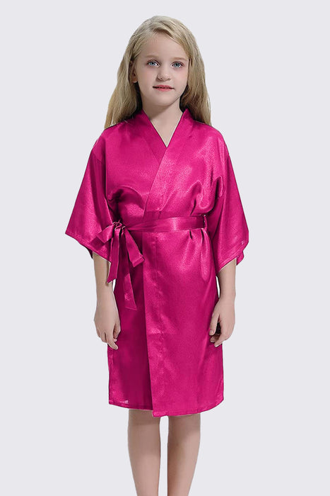 Kid Satin Plain Robe Floral Girl Kimono Kid's Robe