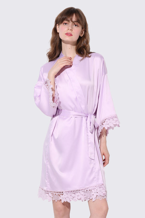 Bridesmaid Floral Lace Robe Bathrobe For Women Plain Color