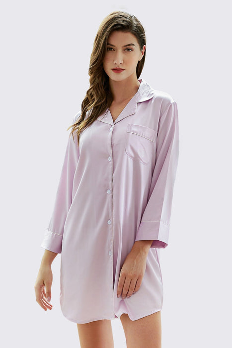 Champagne Satin Shirt Knee Length For Women Sleepwear