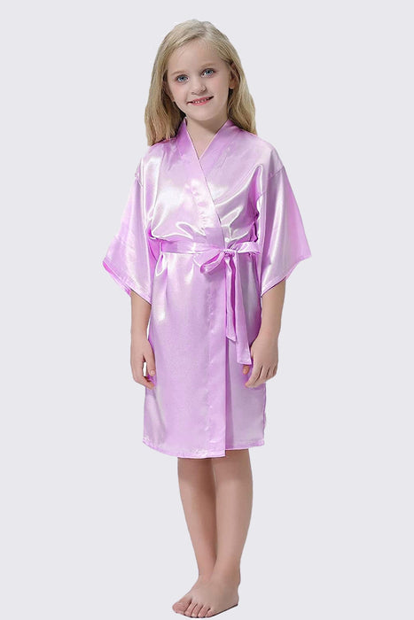 Green Kid Satin Plain Robe Kimono Kid's Robe