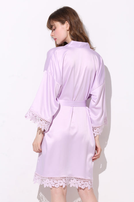 Bridesmaid Floral Lace Robe Bathrobe For Women Plain Color