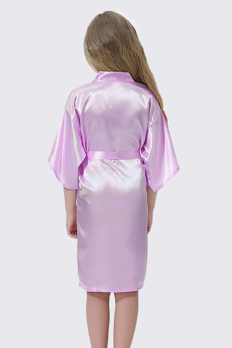 Kid Satin Plain Robe Floral Girl Kimono Kid's Robe