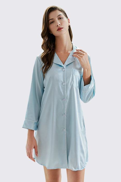 White Satin Shirt Knee Length For Women Sleepwear