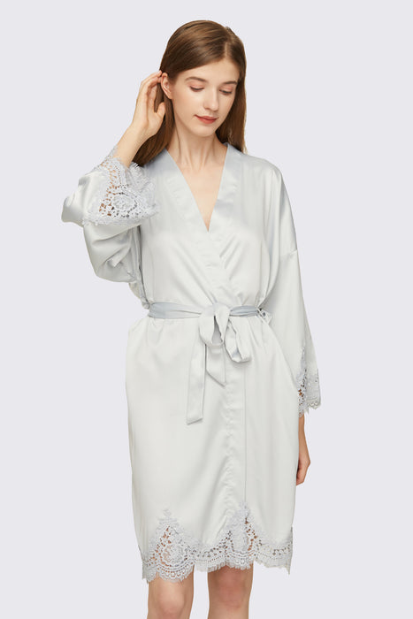 Short Satin Lace Robe Bridesmaid Robe Women Sleepwear