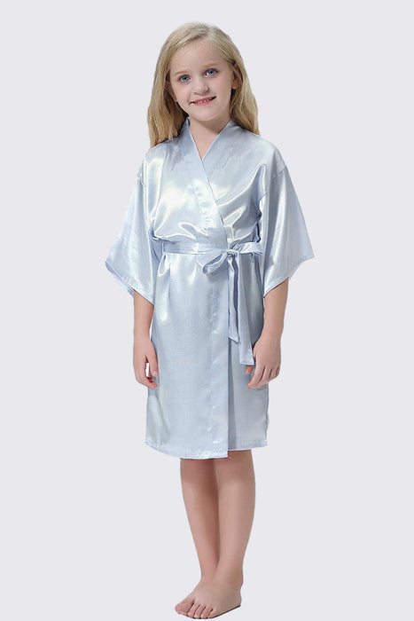 Kid Satin Plain Robe Floral Girl Kimono Kid's Robe