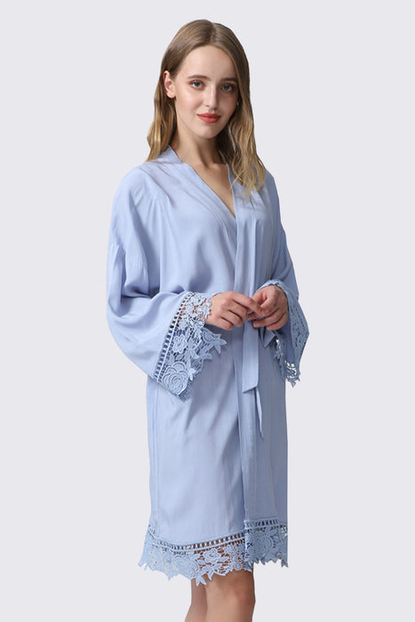 Rayon Cotton Floral Lace Robe For Women Bridal Robe