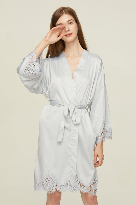 Short Satin Lace Robe Bridesmaid Robe Women Sleepwear