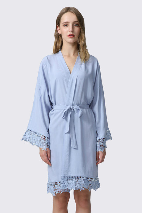 Rayon Cotton Floral Lace Robe For Women Bridal Robe