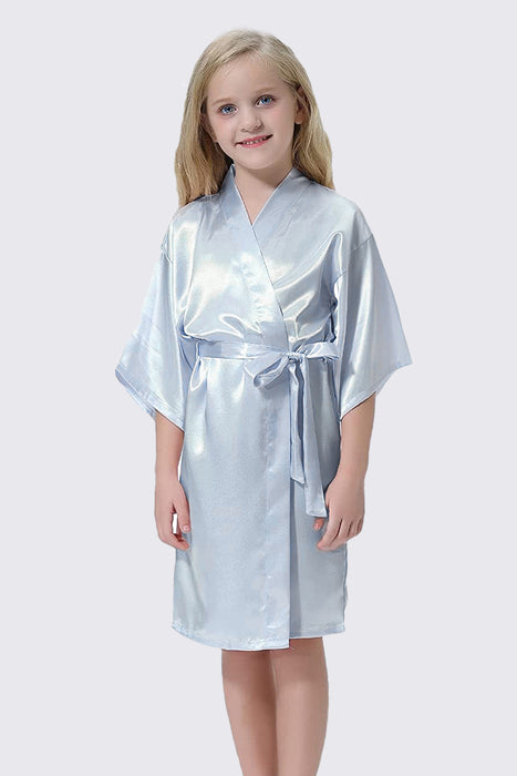 Kid Satin Plain Robe Floral Girl Kimono Kid's Robe