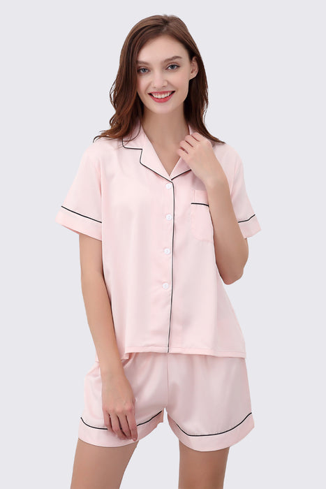 Women Short Satin Solid Pajama Set With Shorts