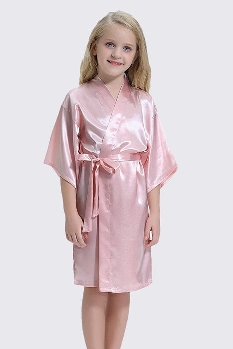 Green Kid Satin Plain Robe Kimono Kid's Robe