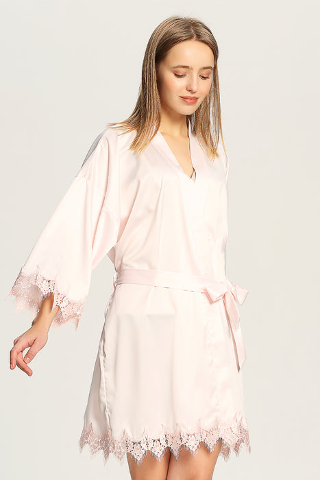 Bridesmaid Satin Lala Lace Robe Knee Length